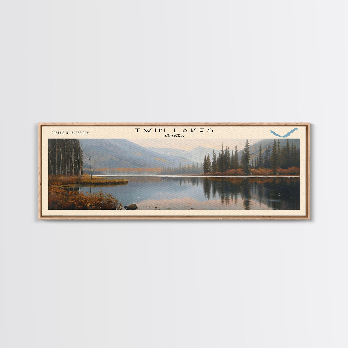 Twin Lakes Panoramic Wall Art, Framed Canvas Print, Lake House Decor, Travel Poster, Scenic Lake Scene, Living Room Art