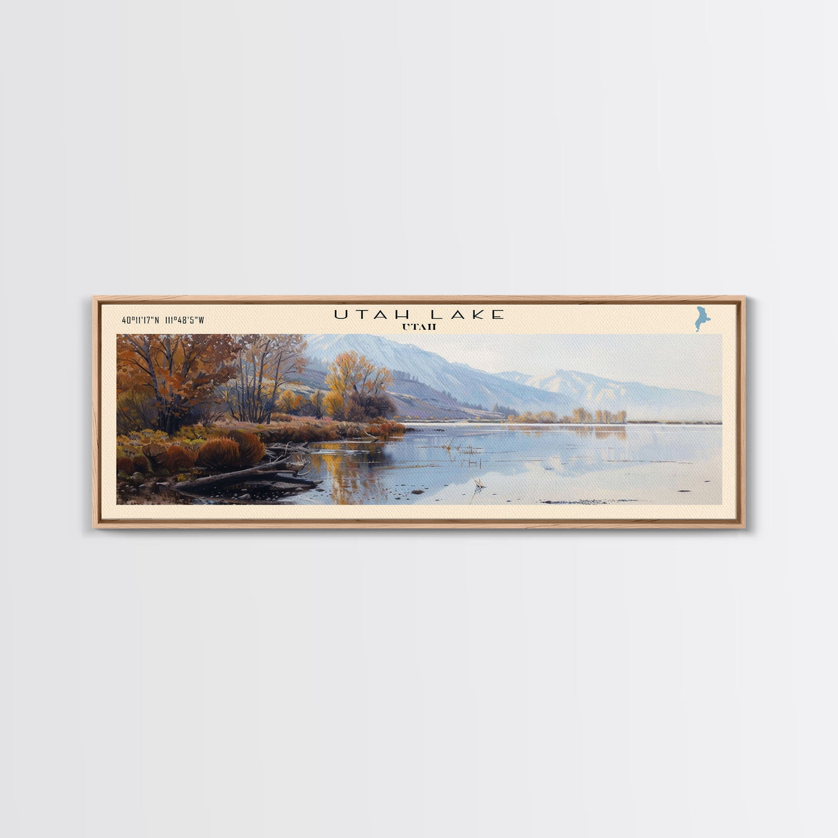 Utah Lake Panoramic Wall Art, Framed Canvas Print, Lake House Decor, Travel Poster, Serene Landscape, Living Room Decor