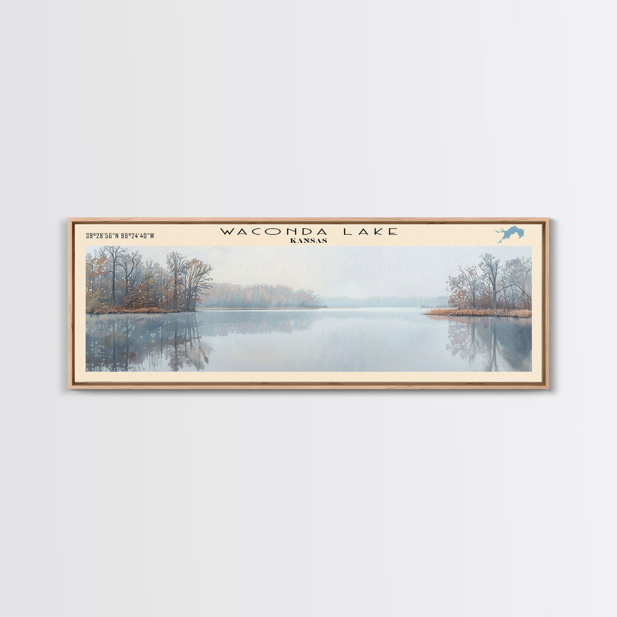 Waconda Lake Kansas Panoramic Wall Art, Framed Canvas Print, Lake House Decor, Travel Poster, Beautiful Lake Scene, Home Art