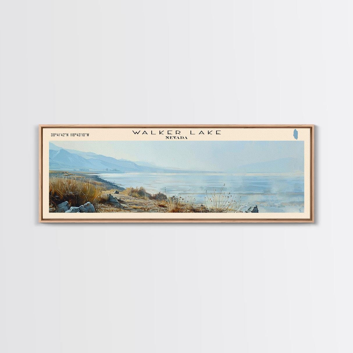 White Lake Panoramic Wall Art, Framed Canvas Print, Lake House Decor, Travel Poster, Scenic Lake Scene, Living Room Art