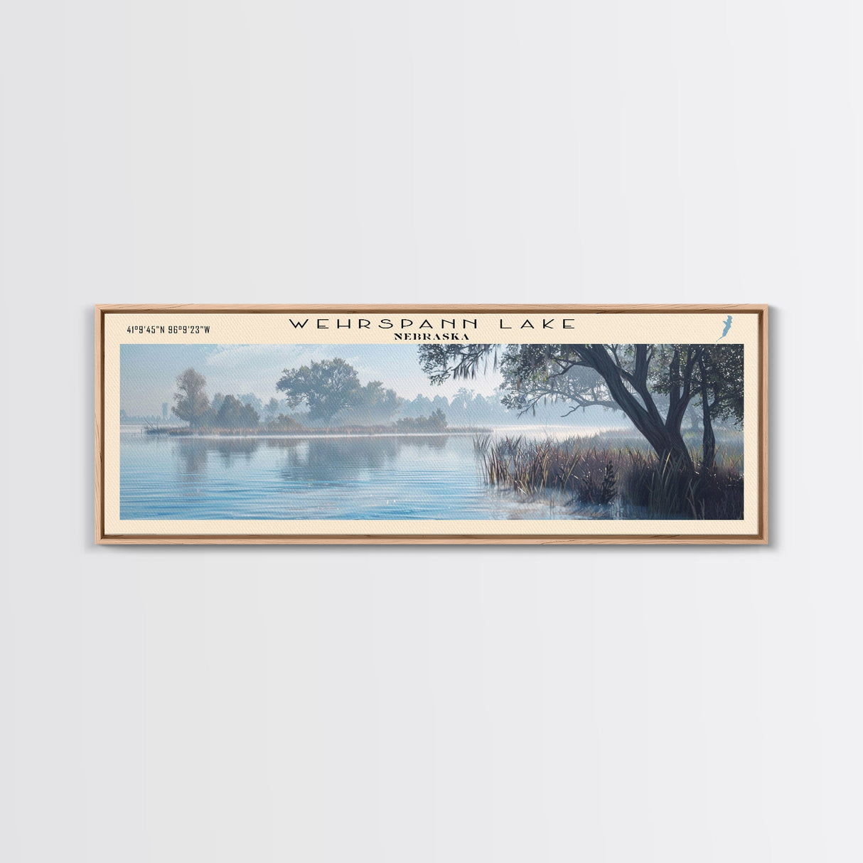 Wollaston Lake Panoramic Wall Art, Framed Canvas Print, Lake House Decor, Travel Poster, Scenic Lake Scene, Bedroom Decor