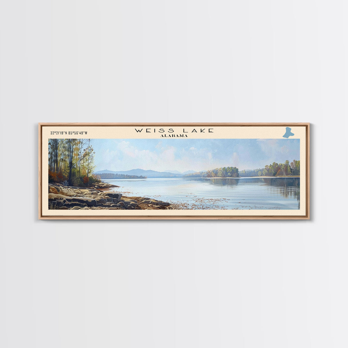 Weiss Lake Alabama Panoramic Wall Art, Framed Canvas Print, Lake House Decor, Travel Poster, Scenic Lake Scene, Bedroom Art