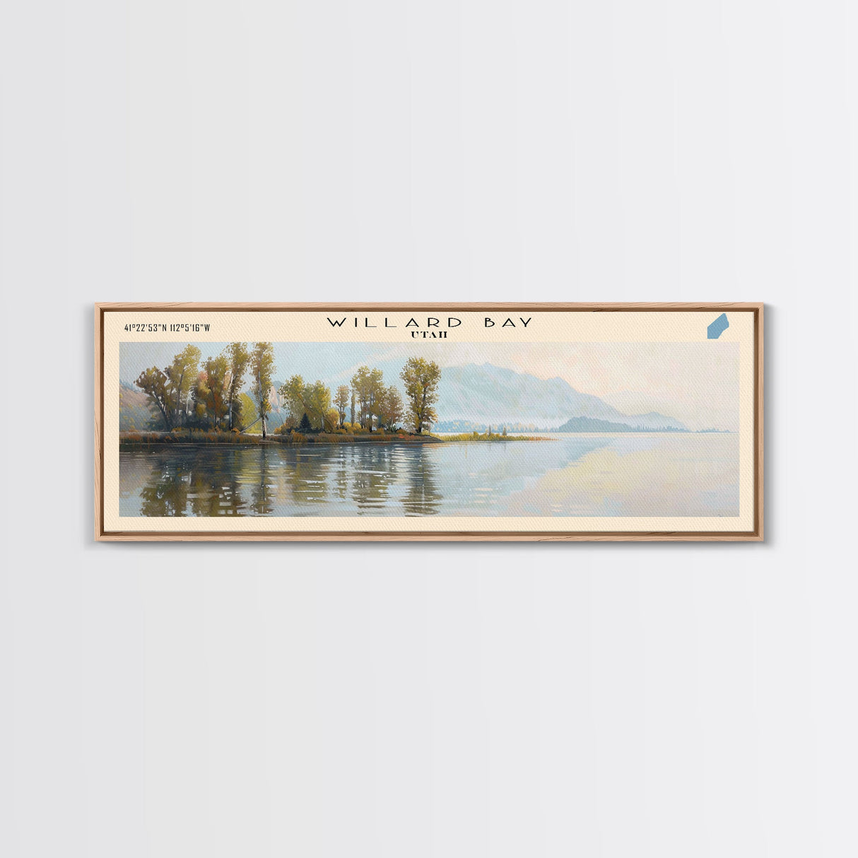 Willard Bay Utah Panoramic Wall Art, Framed Canvas Print, Lake House Decor, Travel Poster, Beautiful Lake Scene, Bedroom Art