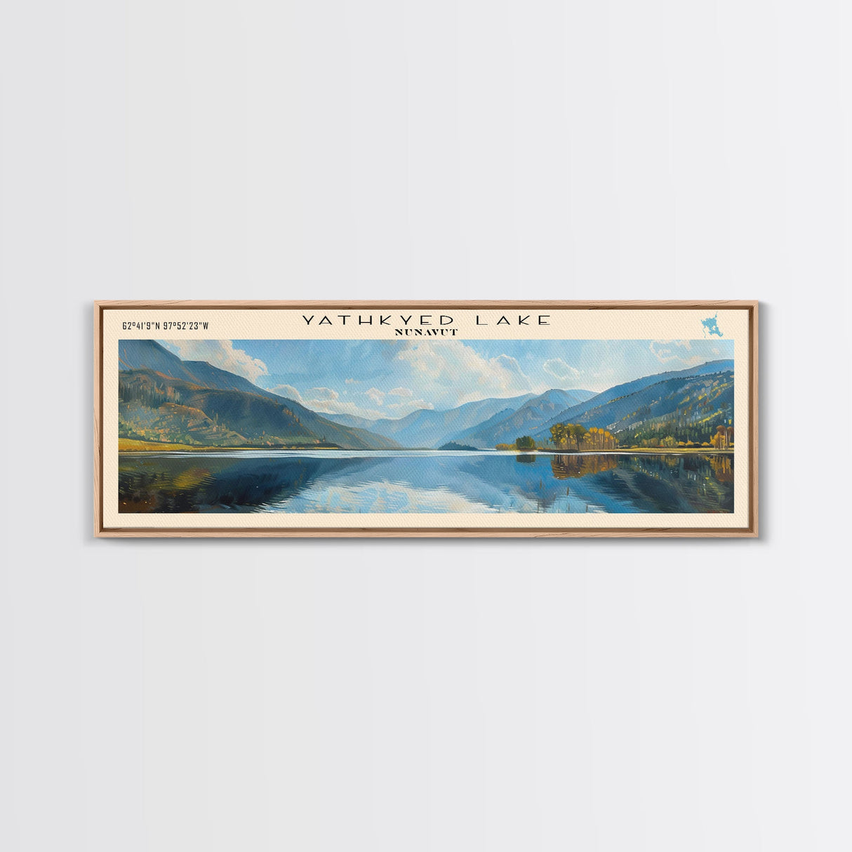 Yathkyed Lake Panoramic Wall Art, Framed Canvas Print, Lake House Decor, Travel Poster, Serene Landscape, Home Art