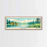 Banks Lake Washington Framed Canvas Print, Panoramic Wall Art, Midcentury Modern, Pop Art, Travel Poster, Scenic Lake House Art