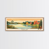 Crystal Lake Connecticut Framed Canvas Print, Pop Art Panoramic Travel Poster, Midcentury Modern, Wall Art, Scenic Nature Painting, Bedroom Decor, Living Room Art