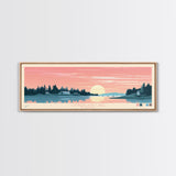 Cumberland Lake Manitoba Framed Canvas Print, Midcentury Modern Panoramic Wall Art, Living Room Decor, Pop Art, Travel Poster Art, Scenic Nature Painting