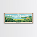 Devils Lake North Dakota Framed Canvas Print, Midcentury Modern Panoramic Wall Art, Living Room Decor, Pop Art, Travel Poster Art, Scenic Nature Painting