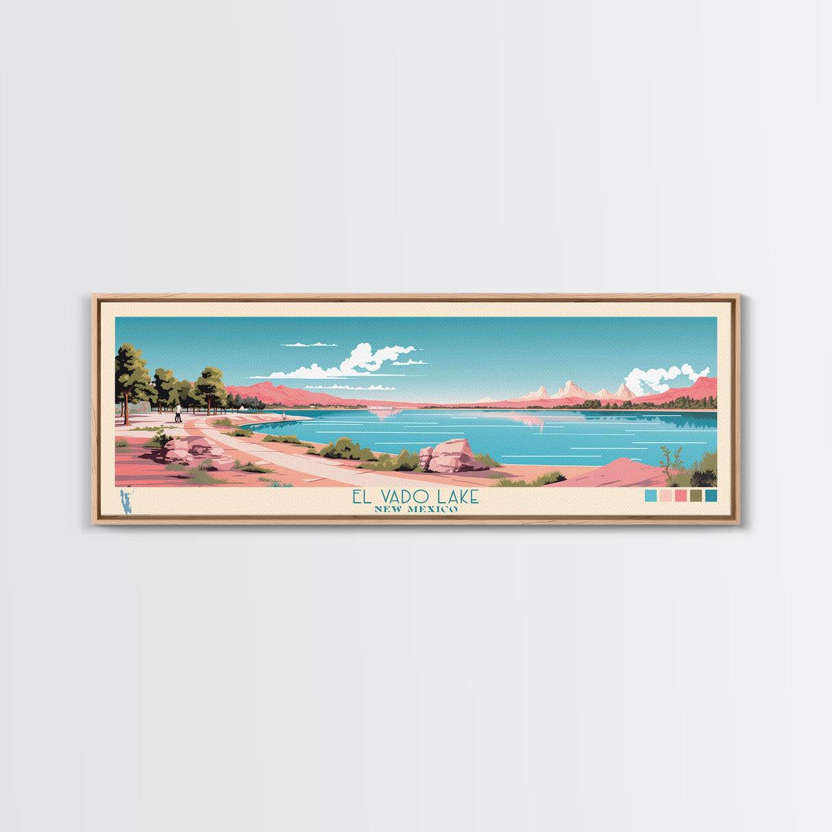 El Vado Lake New Mexico Framed Canvas Print, Panoramic Art, Midcentury Modern, Pop Art, Bedroom Decor, Travel Poster, Serene Lake Art