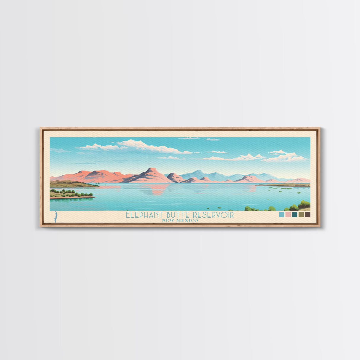 Elephant Butte Reservoir New Mexico Framed Canvas Print, Panoramic Wall Art, Midcentury Modern, Pop Art, Living Room Decor, Travel Poster, Lake Art