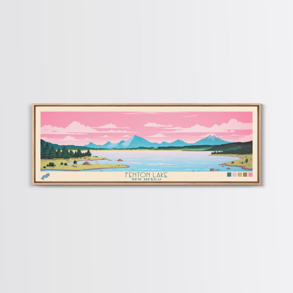 Fenton Lake New Mexico Framed Canvas Print, Panoramic Art, Midcentury Modern, Pop Art, Living Room Decor, Travel Poster, Lake View, Wall Art