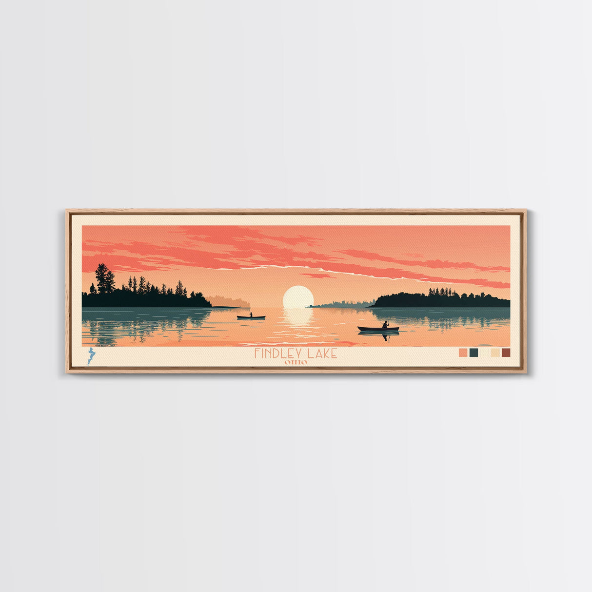 Findley Lake Ohio Framed Canvas Print, Panoramic Wall Art, Midcentury Modern, Pop Art, Bedroom Decor, Travel Poster, Nature Art, Artistic Decor