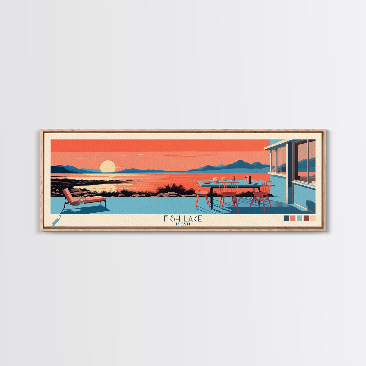 Fish Lake Utah Framed Canvas Print, Panoramic Art, Midcentury Modern, Pop Art, Living Room Wall Art, Travel Poster, Nature Painting, Home Decor