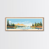 Flathead Lake Montana Framed Canvas Print, Panoramic Wall Art, Midcentury Modern, Pop Art, Bedroom Decor, Travel Poster, Nature Painting, Artistic Decor