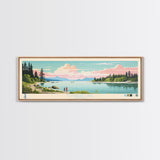 Flathead Lake Montana Framed Canvas Print, Panoramic Art, Midcentury Modern, Pop Art, Living Room Wall Art, Travel Poster, Lake View, Home Decor