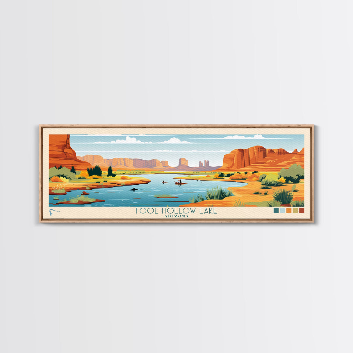 Fool Hollow Lake Arizona Framed Canvas Print, Panoramic Art, Midcentury Modern, Pop Art, Living Room Decor, Travel Poster, Lake Painting, Wall Art