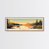 Georgetown Lake Montana Framed Canvas Print, Panoramic Wall Art, Midcentury Modern, Pop Art, Living Room Decor, Travel Poster, Nature Art, Lake House Art