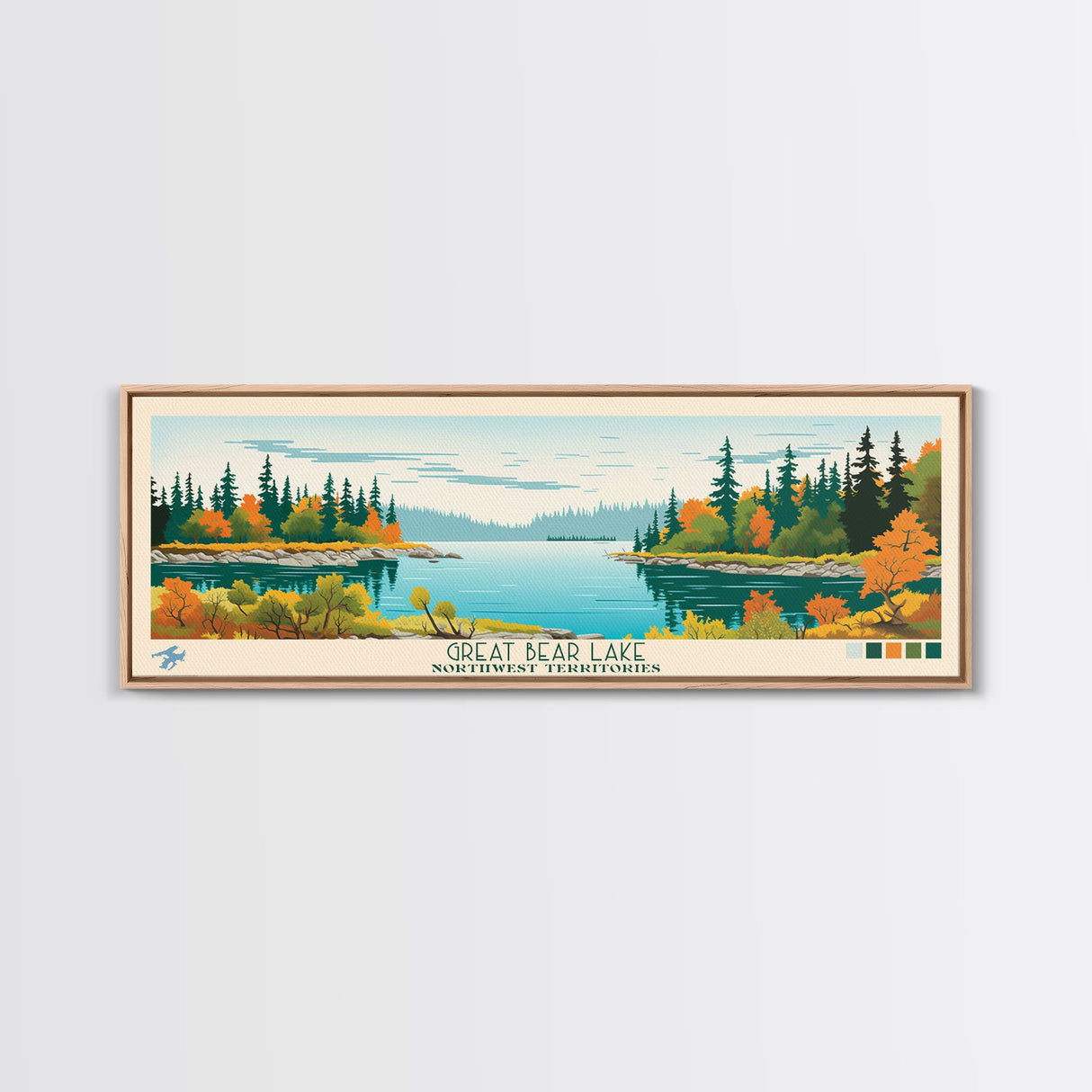 Great Bear Lake Northwest Framed Canvas Print, Panoramic Art, Midcentury Modern, Pop Art, Bedroom Decor, Travel Poster, Lake View, Wall Art