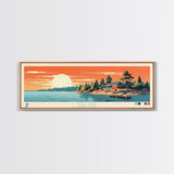 Gull Lake Minneapolis Framed Canvas Print, Panoramic Wall Art, Midcentury Modern, Pop Art, Living Room Decor, Travel Poster, Nature Art, Lake House Art