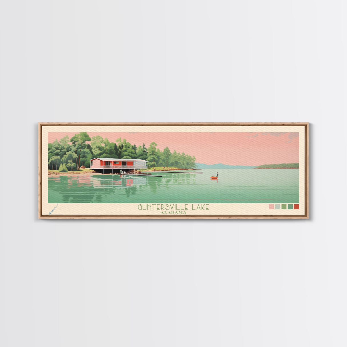 Guntersville Lake Alabama Framed Canvas Print, Panoramic Wall Art, Midcentury Modern, Pop Art, Living Room Wall Art, Travel Poster, Nature Art, Home Decor