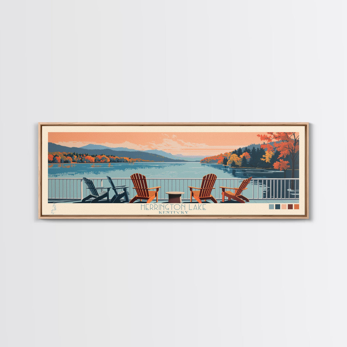 Herrington Lake Kentucky Framed Canvas Print, Panoramic Wall Art, Midcentury Modern, Pop Art, Living Room Wall Art, Travel Poster, Lake View, Nature Art