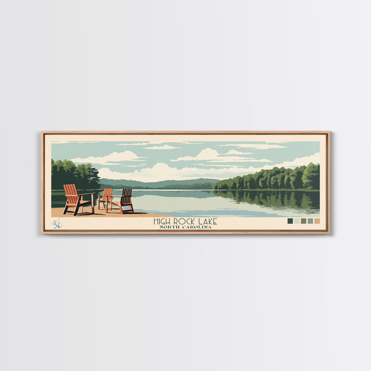 High Rock Lake North Carolina Framed Canvas Print, Panoramic Wall Art, Midcentury Modern, Pop Art, Living Room Decor, Travel Poster, Bedroom Art