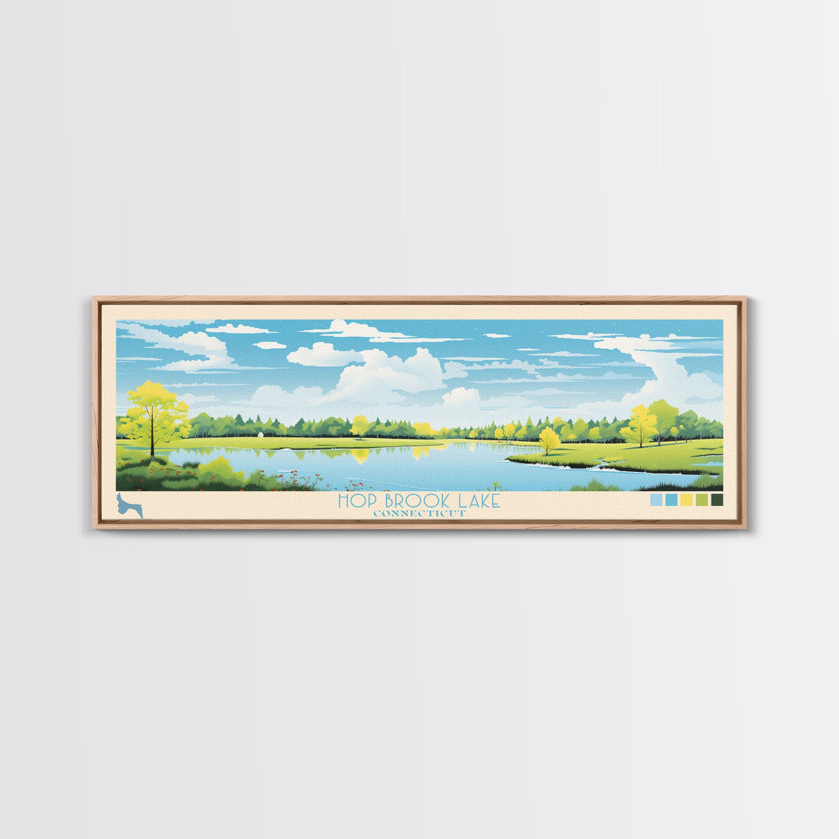 Hop Brook Lake Connecticut Framed Canvas Print, Panoramic Art, Midcentury Modern, Pop Art, Living Room Decor, Travel Poster, Artistic Decor