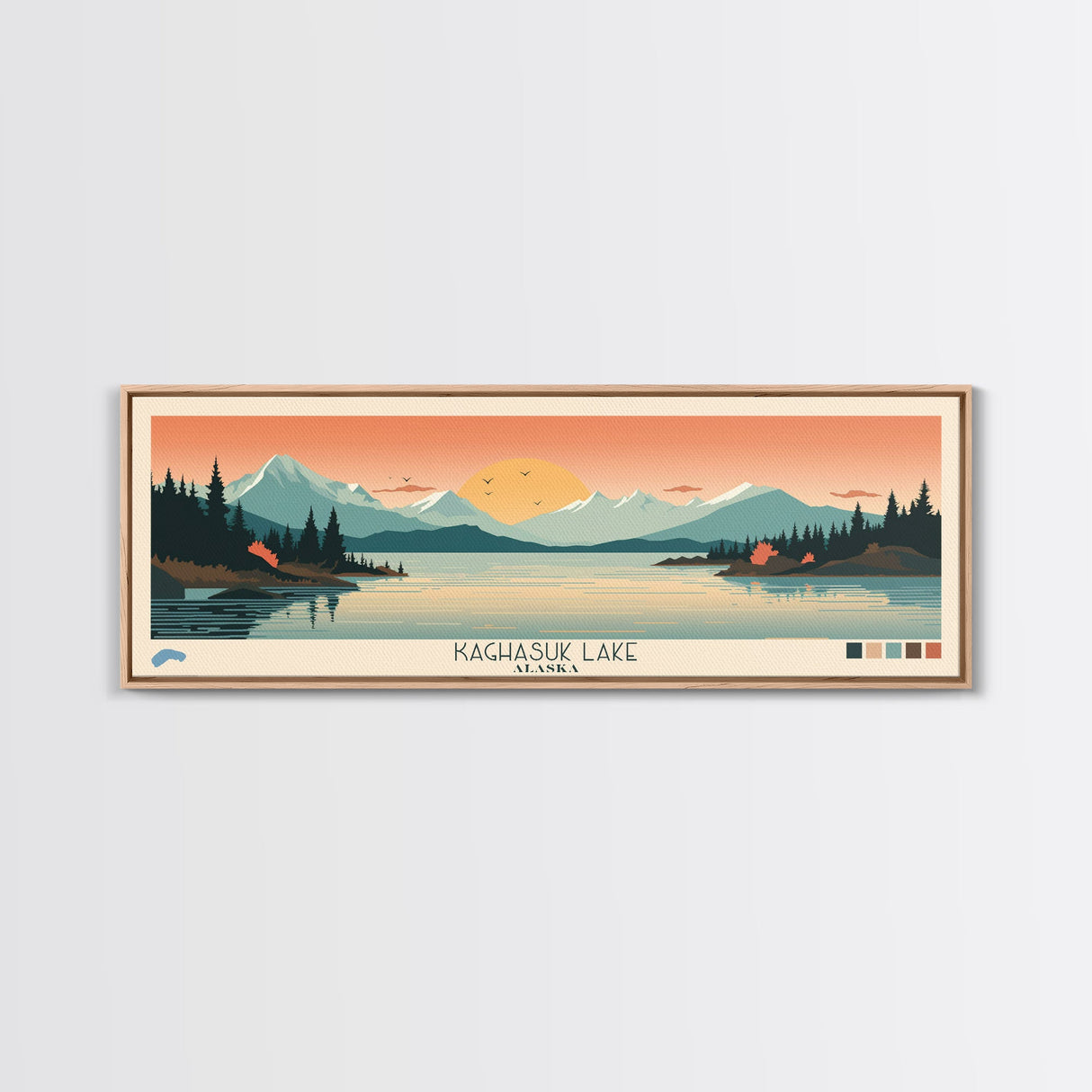 Kaghasuk Lake Alaska Framed Canvas Print, Panoramic Wall Art, Midcentury Modern, Pop Art, Bedroom Art, Travel Poster, Home Decor