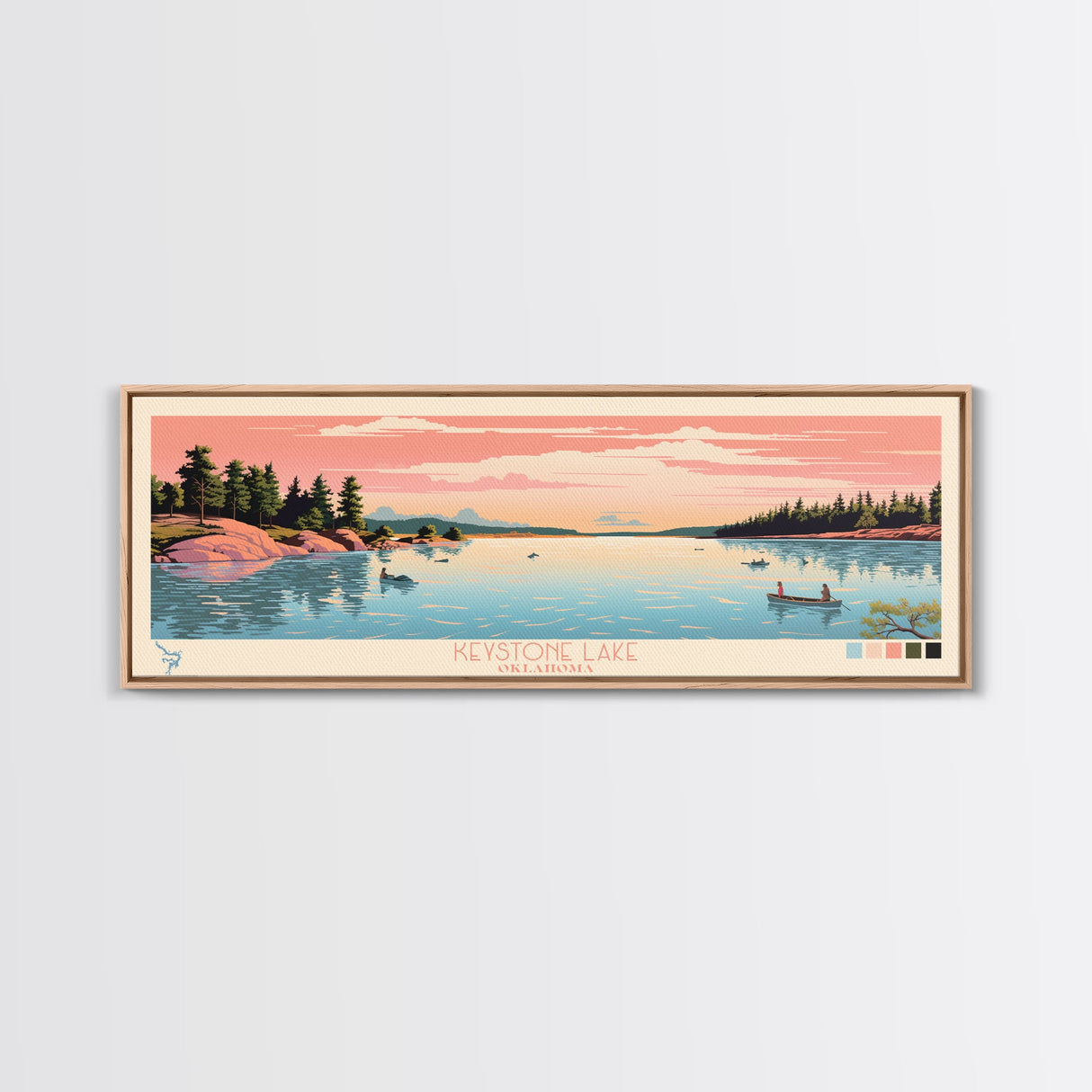 Keystone Lake Oklahoma Framed Canvas Print, Panoramic Art, Midcentury Modern, Pop Art, Living Room Decor, Travel Poster, Artistic Decor