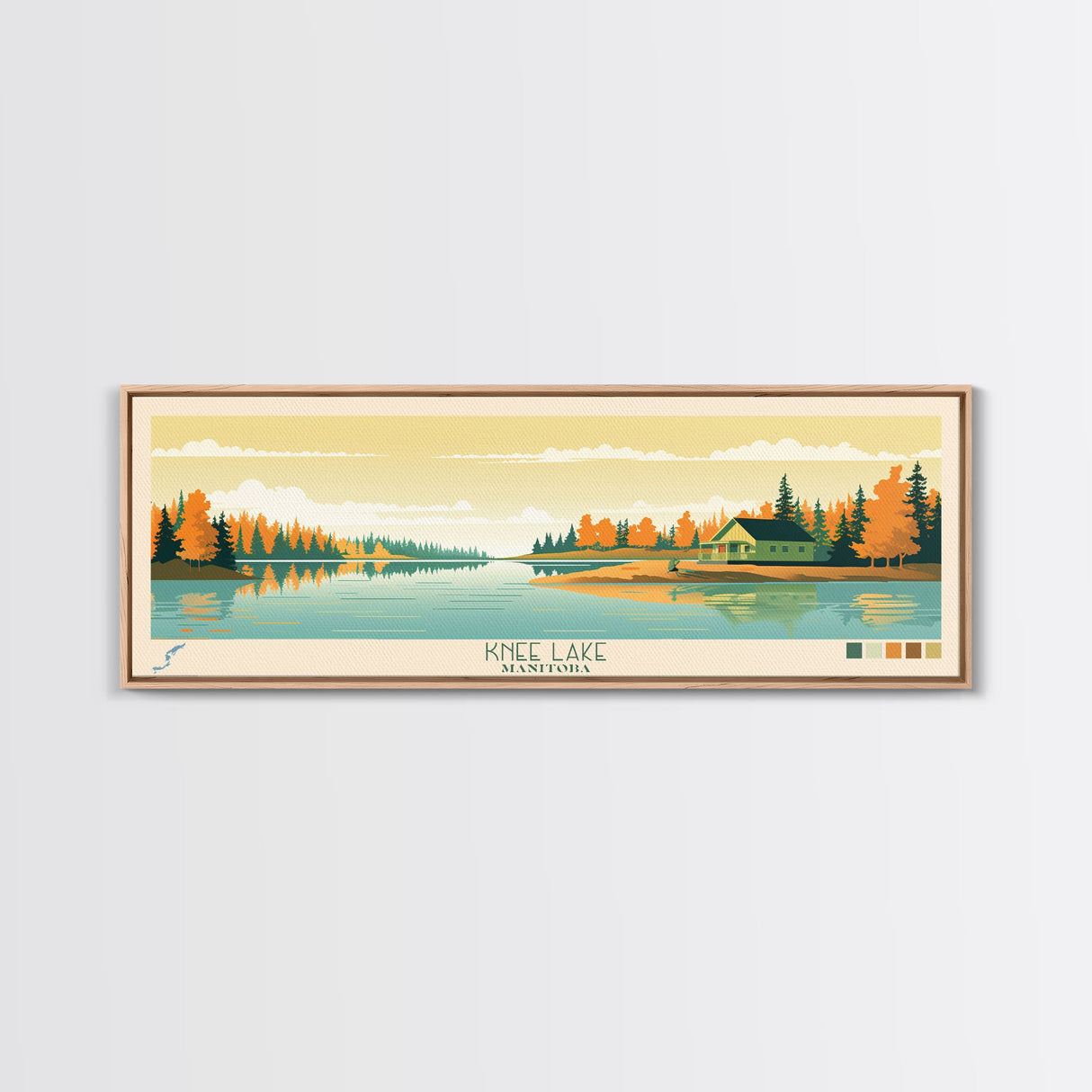 Knee Lake Manitoba Framed Canvas Print, Panoramic Wall Art, Midcentury Modern, Pop Art, Bedroom Art, Travel Poster, Lake House Art