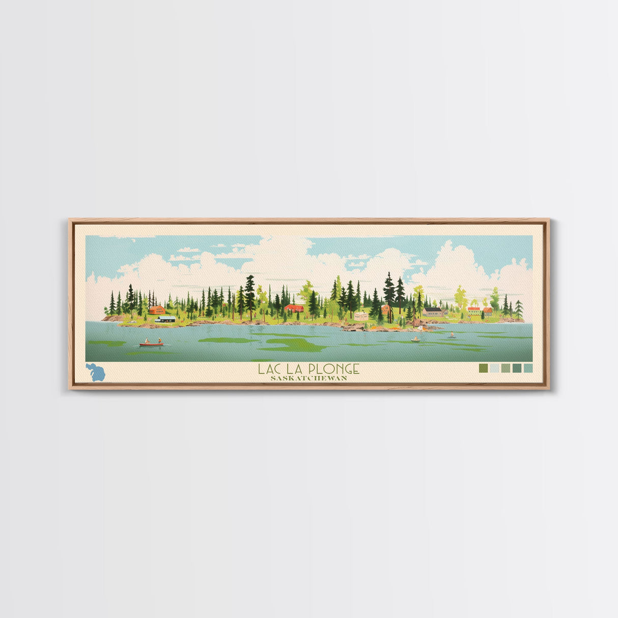 Lac La Plonge Saskatchewan Framed Canvas Print, Panoramic Wall Art, Midcentury Modern, Pop Art, Bedroom Art, Travel Poster, Living Room Decor