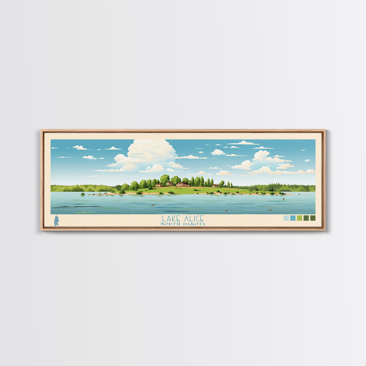 Lake Alice North Dakota Framed Canvas Print, Panoramic Wall Art, Midcentury Modern, Pop Art, Bedroom Decor, Travel Poster, Living Room Art