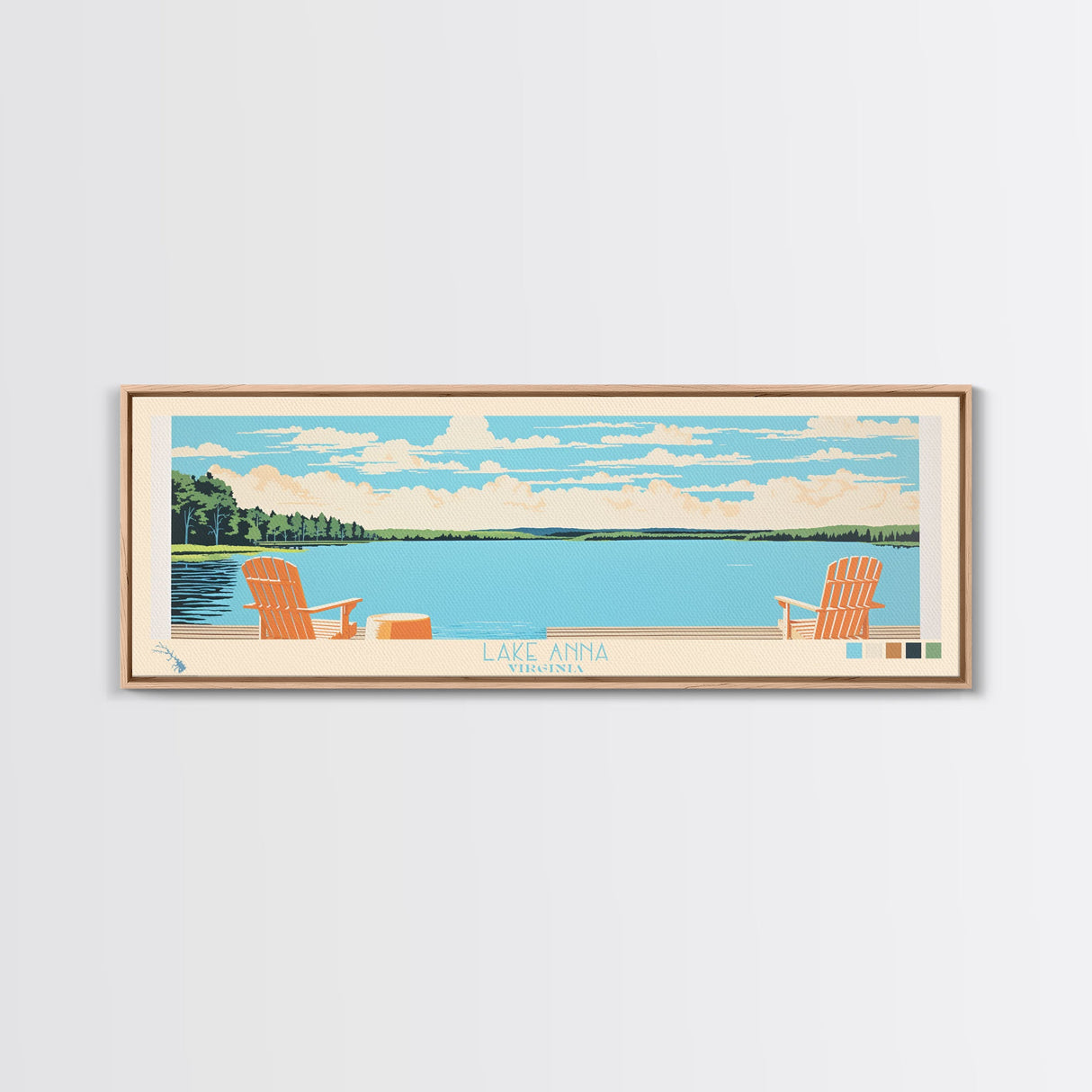 Lake Anna Virginia Framed Canvas Print, Panoramic Wall Art, Midcentury Modern, Pop Art, Bedroom Decor, Travel Poster, Living Room Art