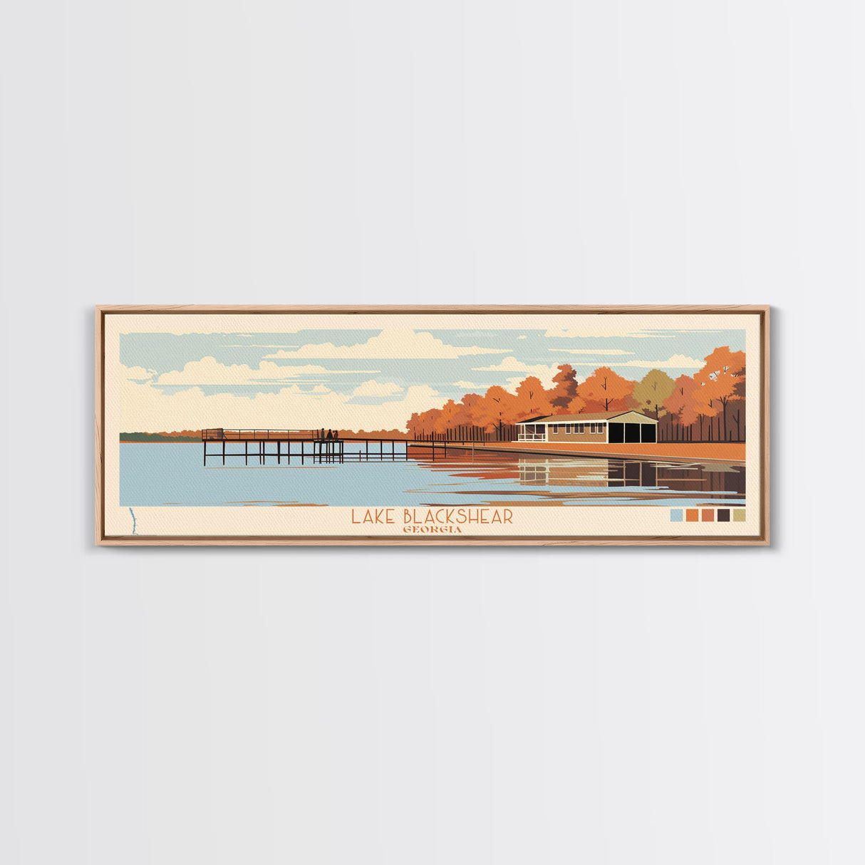 Lake Blackshear Georgia Framed Canvas Print, Panoramic Wall Art, Midcentury Modern, Pop Art, Bedroom Decor, Travel Poster, Living Room Art