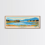 Lake Bomoseen Vermont Framed Canvas Print, Panoramic Wall Art, Midcentury Modern, Pop Art, Bedroom Decor, Travel Poster, Living Room Art