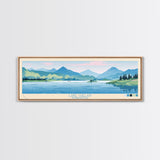 Lake Chelan Washington Framed Canvas Print, Panoramic Art, Midcentury Modern, Pop Art, Living Room Wall Art, Travel Poster, Lake House Decor