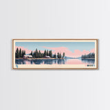 Lake Claire Alberta Framed Canvas Print, Panoramic Art, Midcentury Modern, Pop Art, Living Room Wall Art, Travel Poster, Lake House Decor