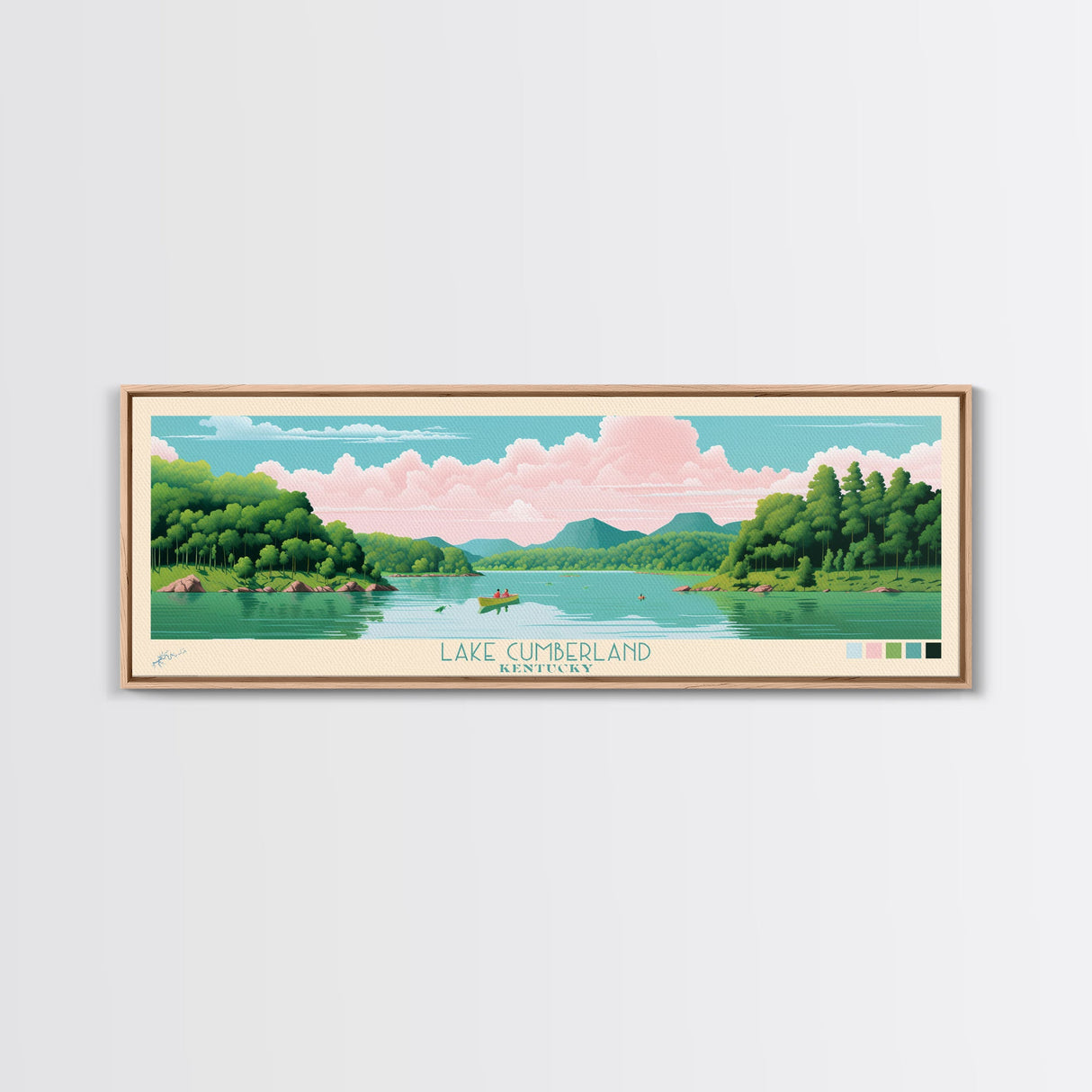 Lake Cumberland Kentucky Framed Canvas Print, Panoramic Art, Midcentury Modern, Pop Art, Living Room Wall Art, Travel Poster, Lake House Decor