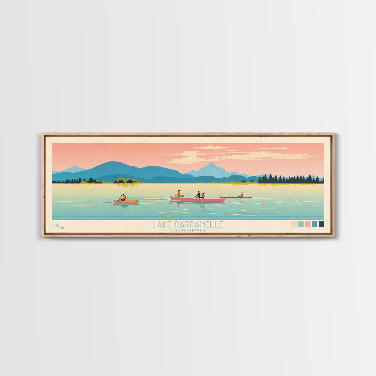 Lake Dardanelle California Framed Canvas Print, Panoramic Art, Midcentury Modern, Pop Art, Living Room Wall Art, Travel Poster, Lake House Decor