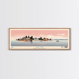 Lake Erie Ohio Pennsylvania Framed Canvas Print, Panoramic Art, Midcentury Modern, Pop Art, Living Room Wall Art, Travel Poster, Lake House Decor