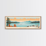 Lake Fontana North Carolina Framed Canvas Print, Panoramic Art, Midcentury Modern, Pop Art, Living Room Wall Art, Travel Poster, Lake House Decor