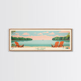 Lake Gerar Delaware Framed Canvas Print, Panoramic Wall Art, Midcentury Modern, Pop Art, Bedroom Decor, Travel Poster, Living Room Art