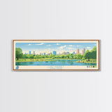 Lake Harriet Minneapolis Framed Canvas Print, Panoramic Wall Art, Midcentury Modern, Pop Art, Lake House Decor, Travel Poster, Living Room Art