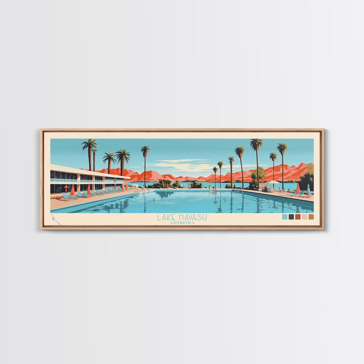 Lake Havasu Arizona Framed Canvas Print, Panoramic Wall Art, Midcentury Modern, Pop Art, Lake House Decor, Travel Poster, Living Room Art