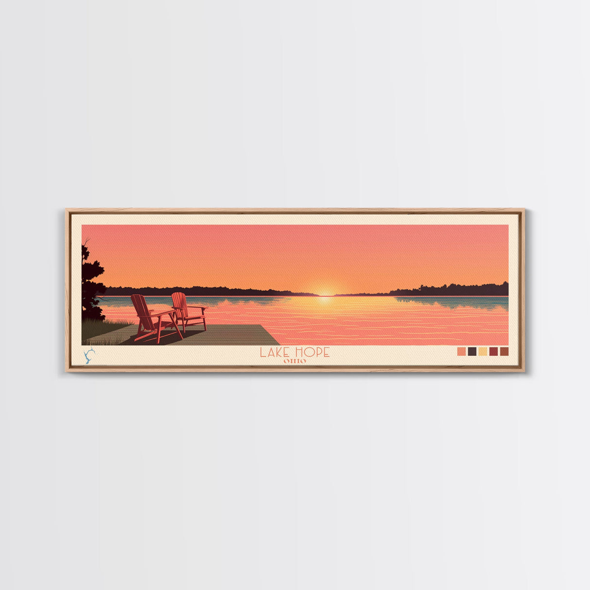 Lake Hope Ohio Framed Canvas Print, Panoramic Wall Art, Midcentury Modern, Pop Art, Bedroom Art, Travel Poster, Living Room Decor