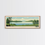 Lake Jacomo Missouri Framed Canvas Print, Panoramic Wall Art, Midcentury Modern, Pop Art, Lake House Decor, Travel Poster, Bedroom Art