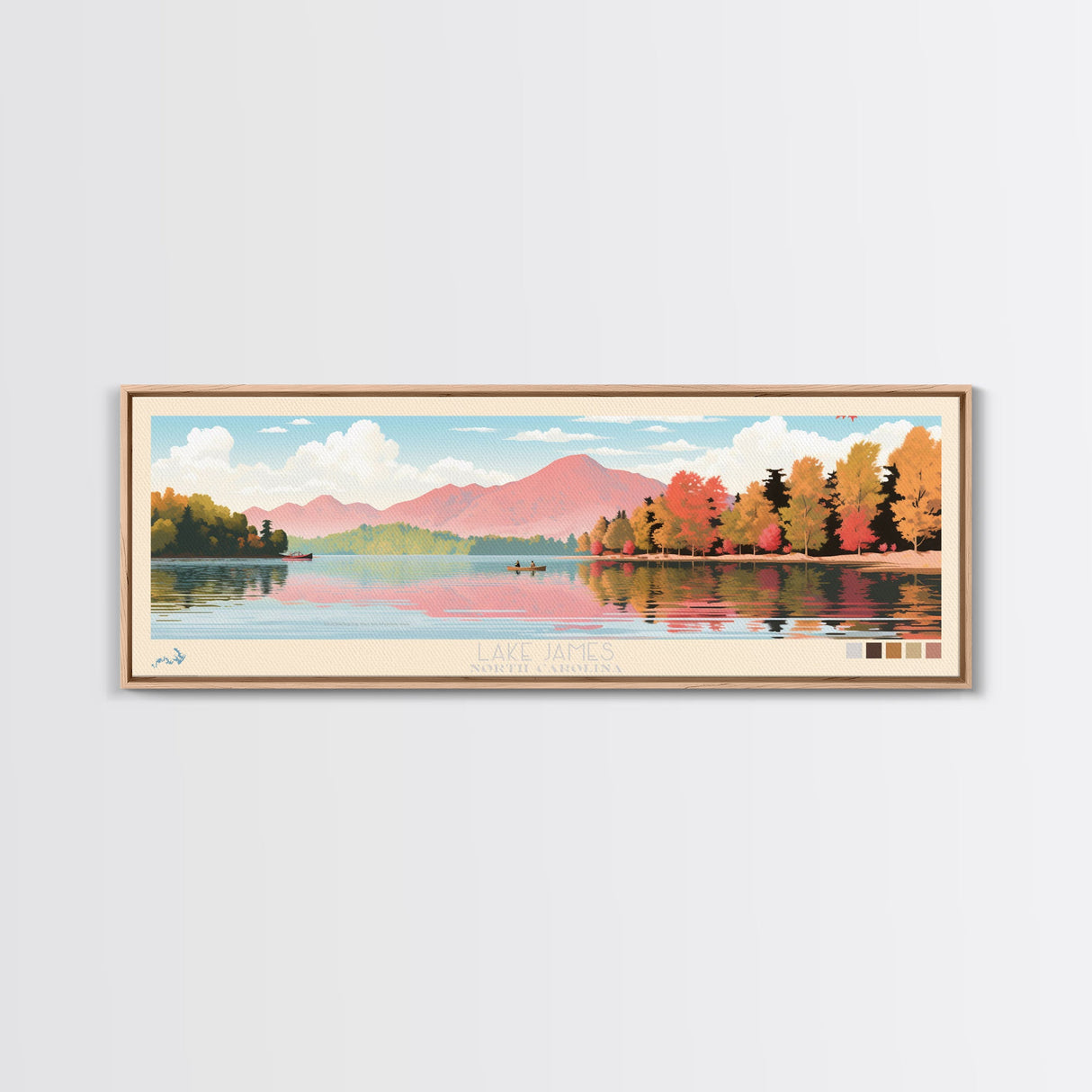 Lake James North Carolina Framed Canvas Print, Panoramic Wall Art, Midcentury Modern, Pop Art, Living Room Decor, Travel Poster, Bedroom Art