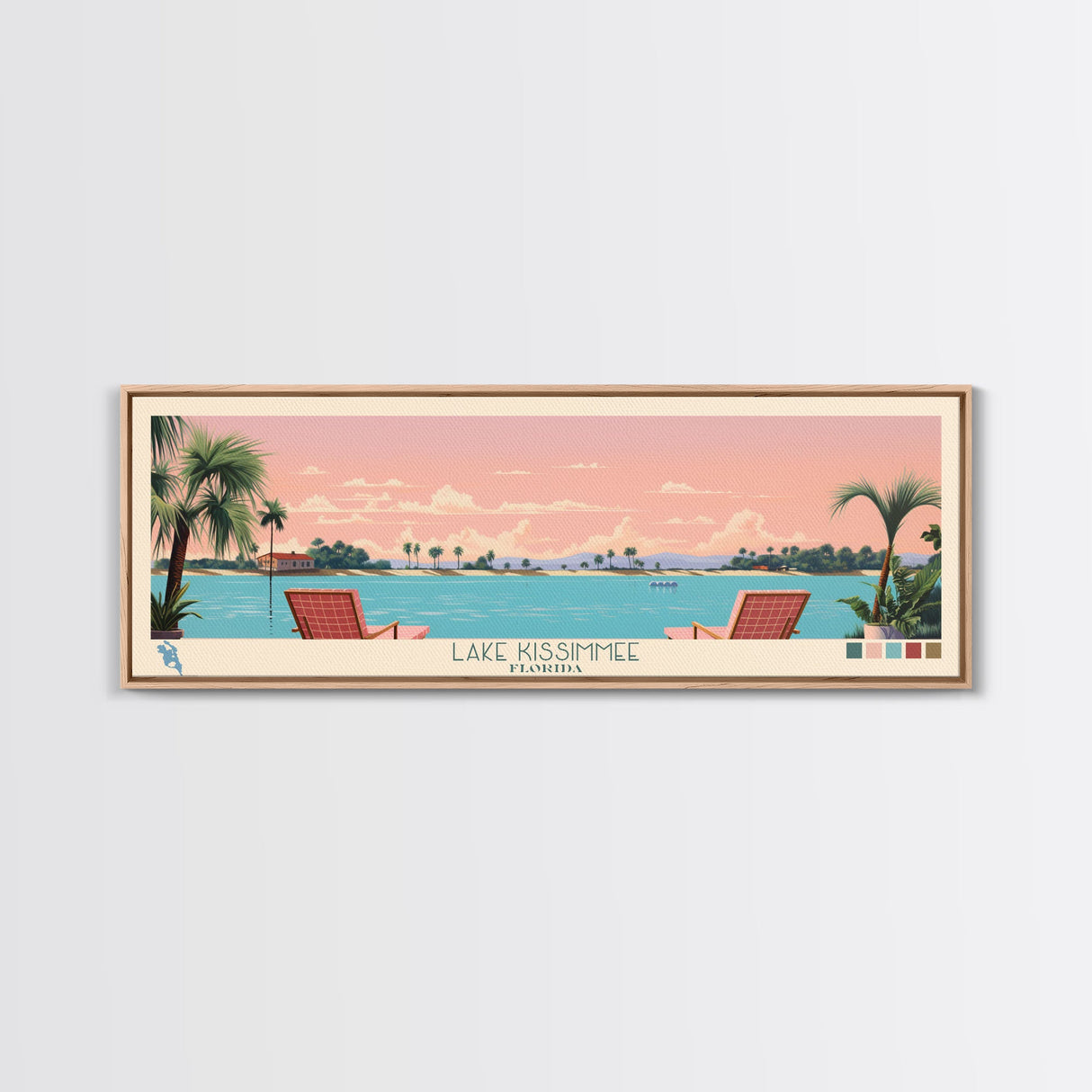 Lake Kissimmee Florida Framed Canvas Print, Panoramic Wall Art, Midcentury Modern, Pop Art, Living Room Decor, Travel Poster, Bedroom Art