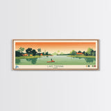 Lake Manawa Iowa Framed Canvas Print, Panoramic Wall Art, Midcentury Modern, Pop Art, Living Room Decor, Travel Poster