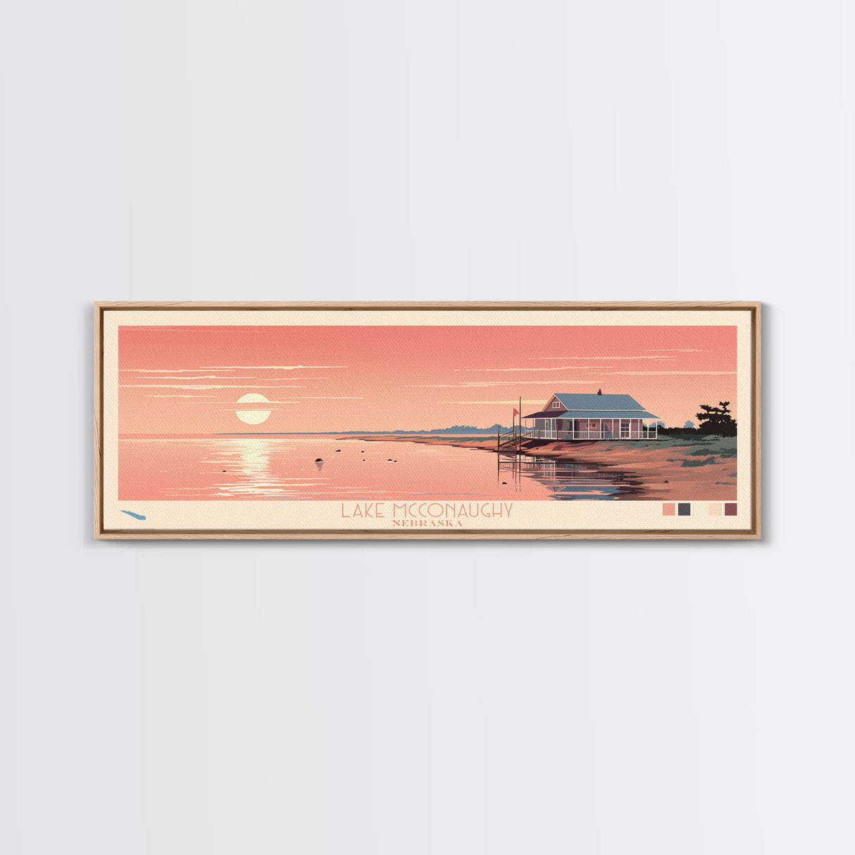 Lake McConaughy Nebraska Framed Canvas Print, Panoramic Wall Art, Midcentury Modern, Pop Art, Bedroom Art, Travel Poster, Lake House Decor